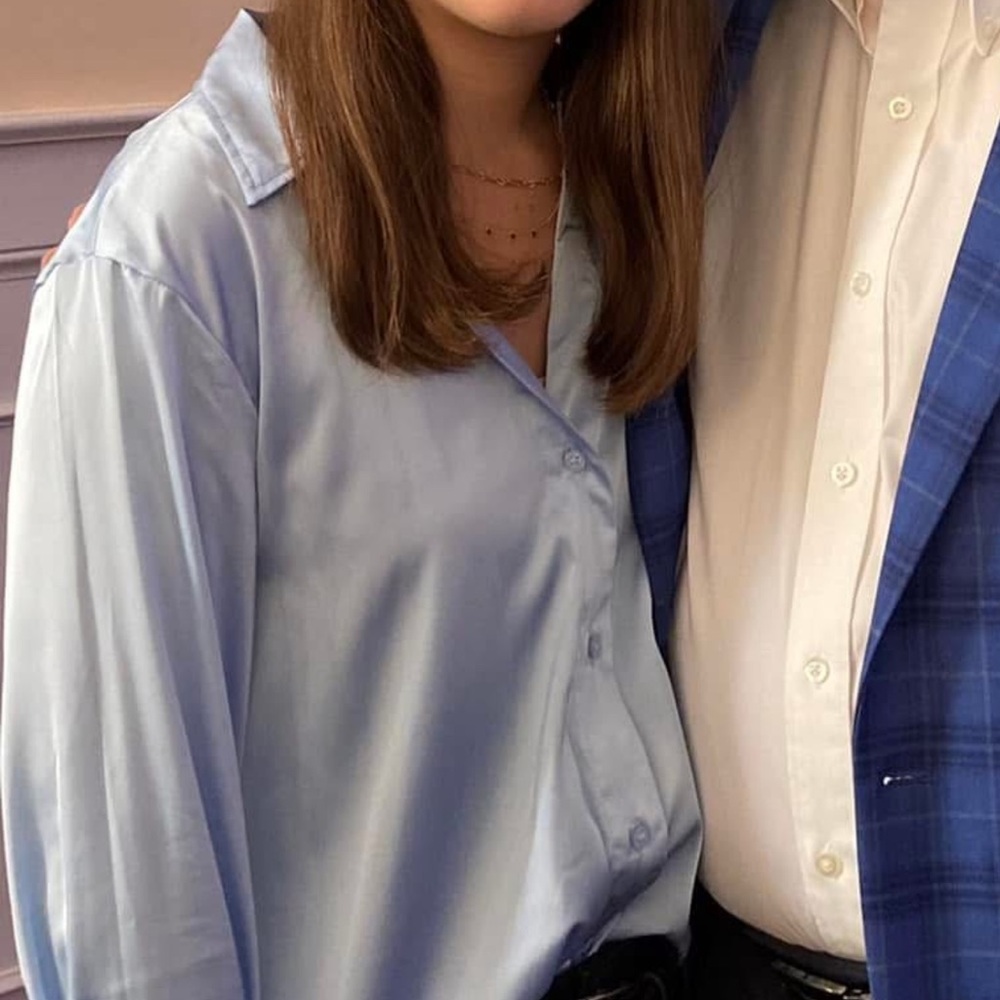 Silky Blue Button-Up Blouse